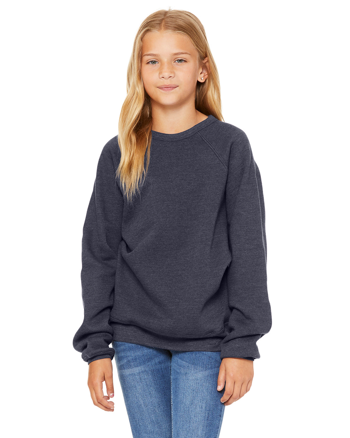 Youth Sponge Fleece Raglan Sweatshirt - Heather Navy