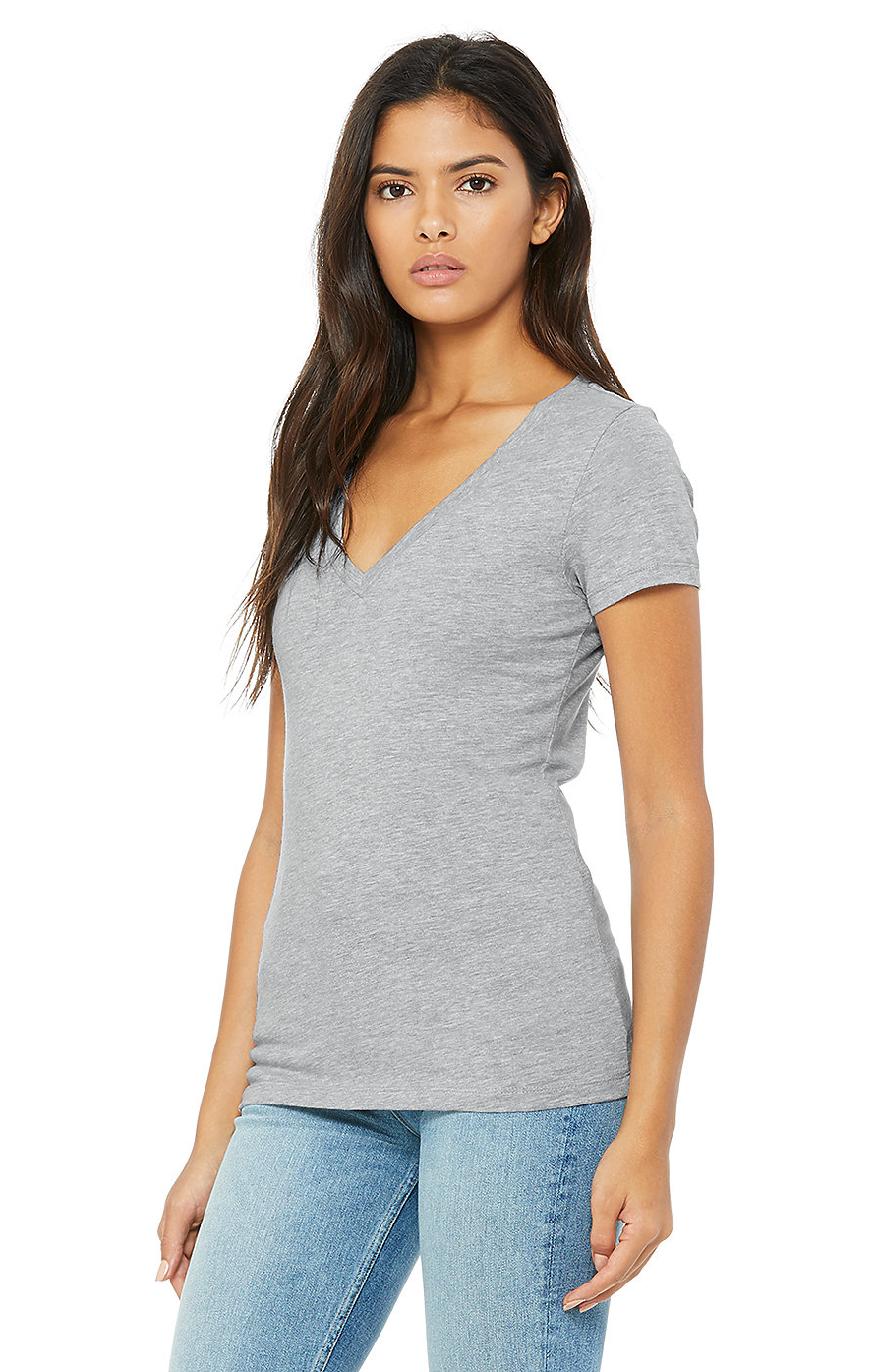 Ladies' Jersey Short-Sleeve Deep V-Neck T-Shirt - Heather Athletic