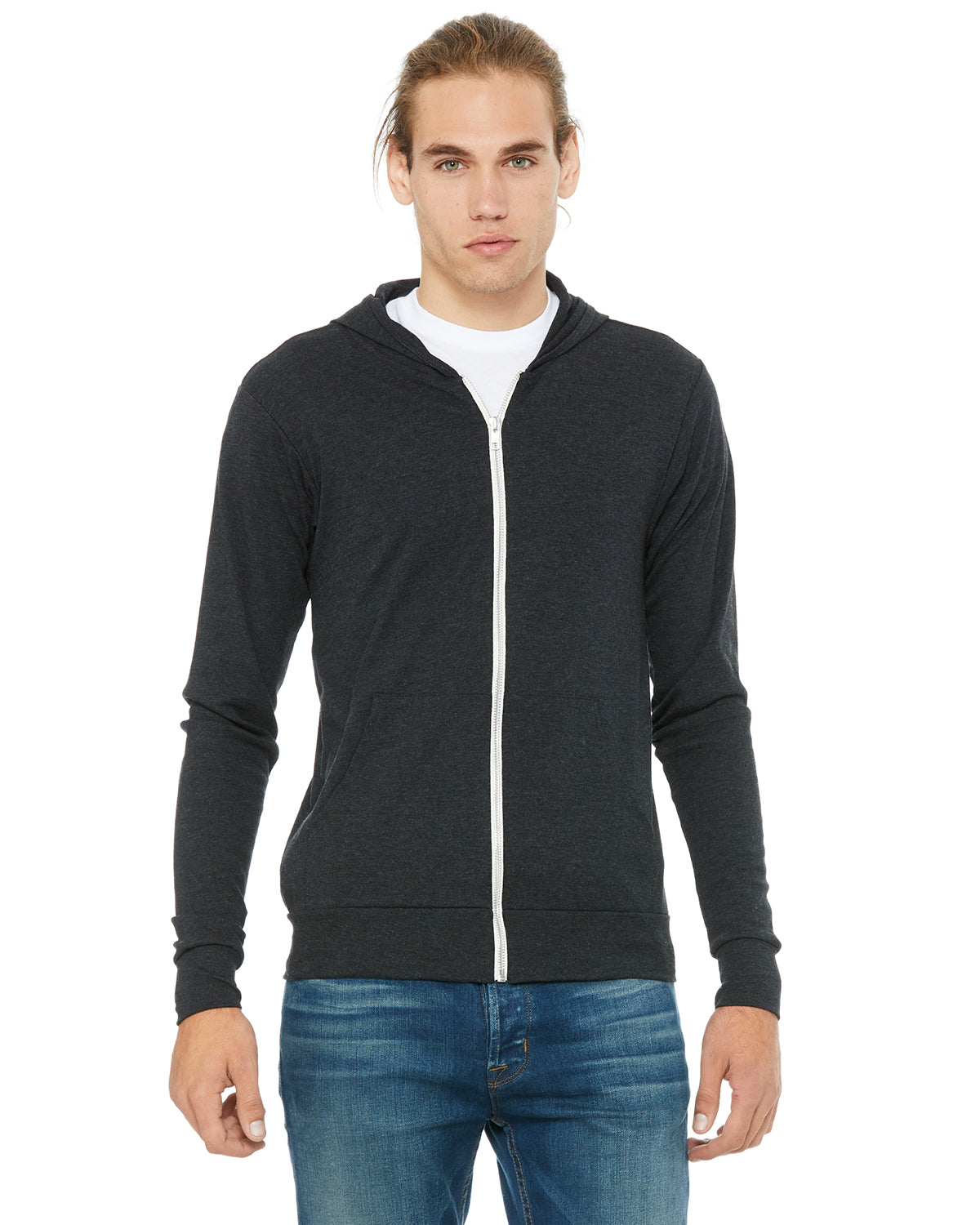 Unisex Triblend Full-Zip Lightweight Hoodie - Charcoal Triblend