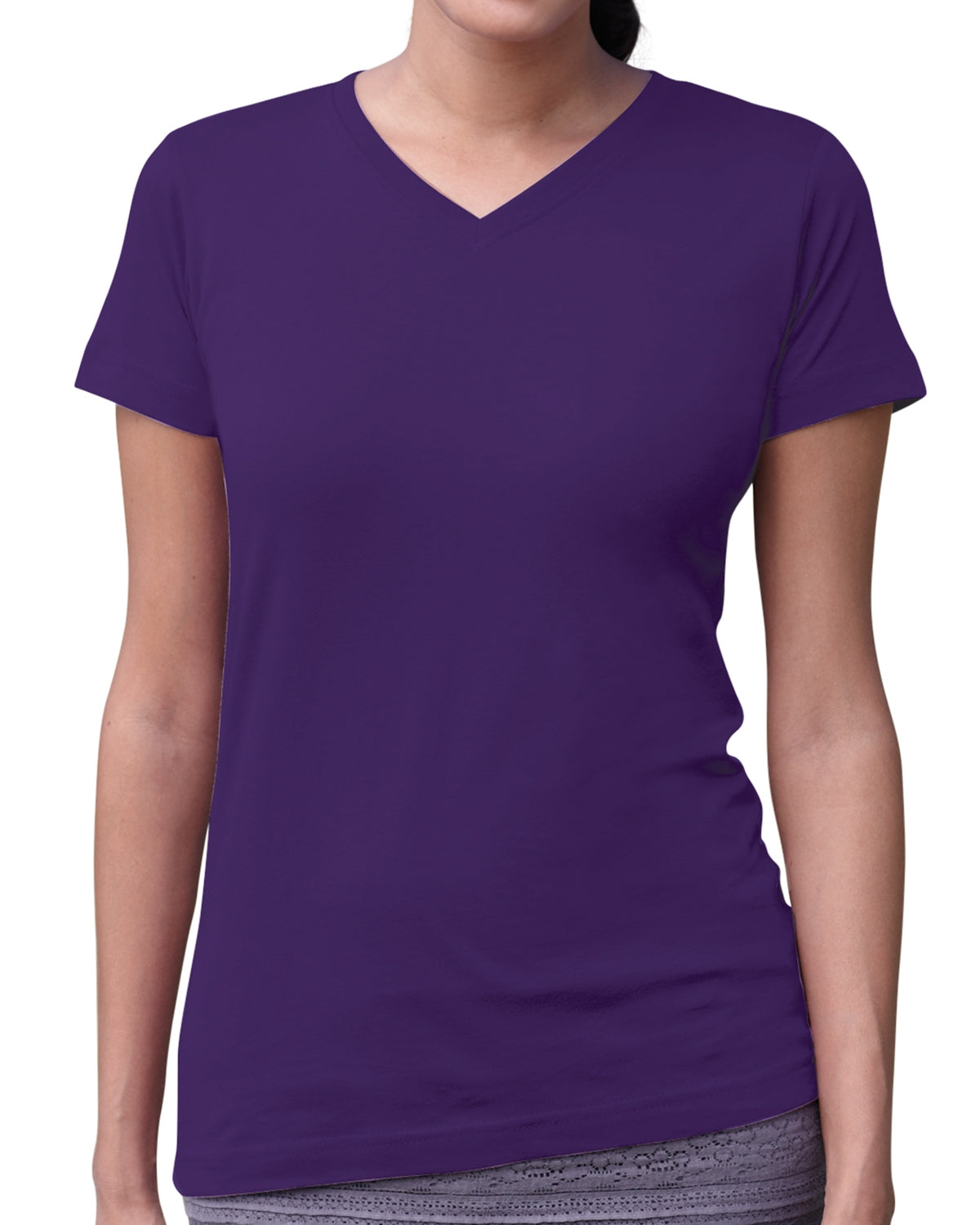 Women's V-Neck Fine Jersey T-Shirt - Purple