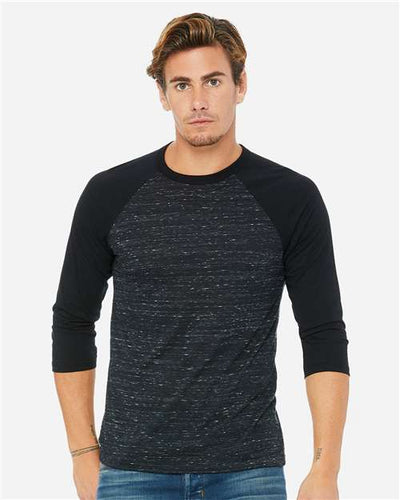 BELLA + CANVAS 3200 Black Marble/ Black — on model front