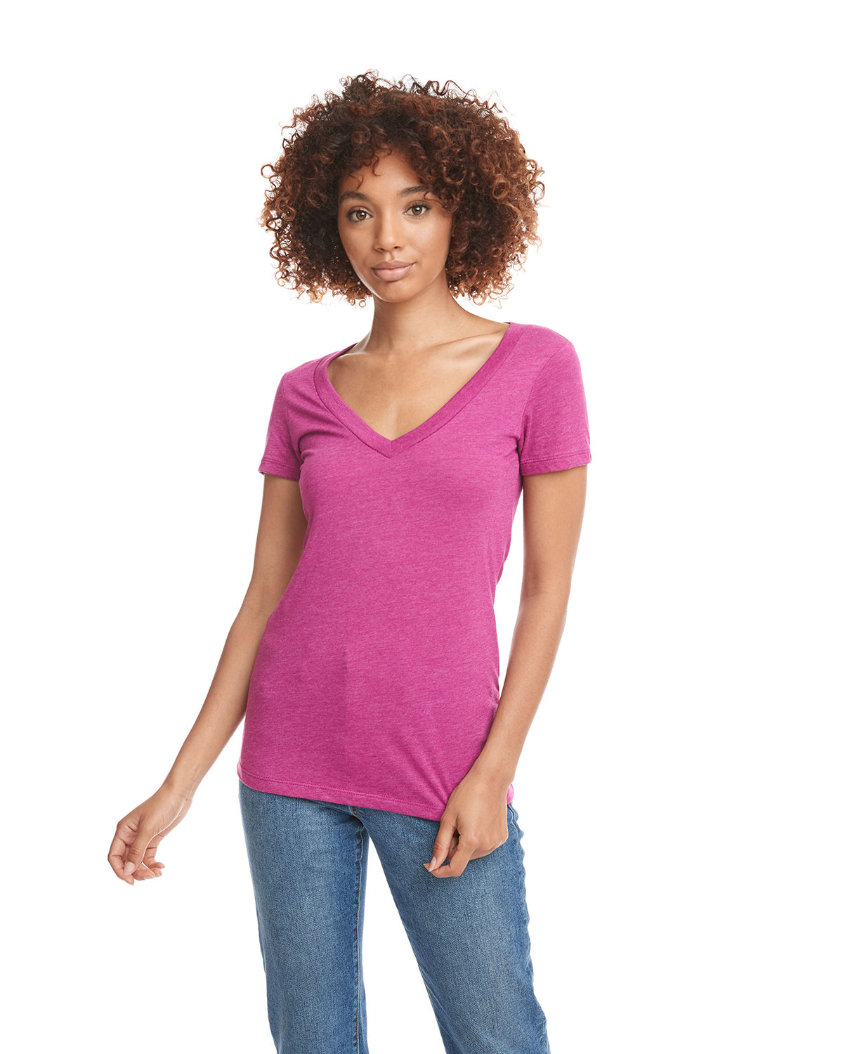 Women's CVC Deep V - Raspberry