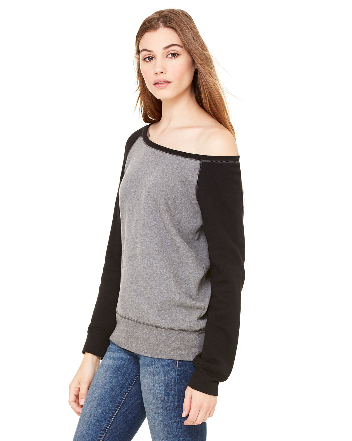 Women's Sponge Fleece Wide Neck Sweatshirt - Heather Deep / Black
