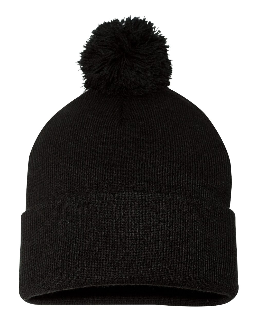 Pom-Pom 12" Knit Beanie - Black