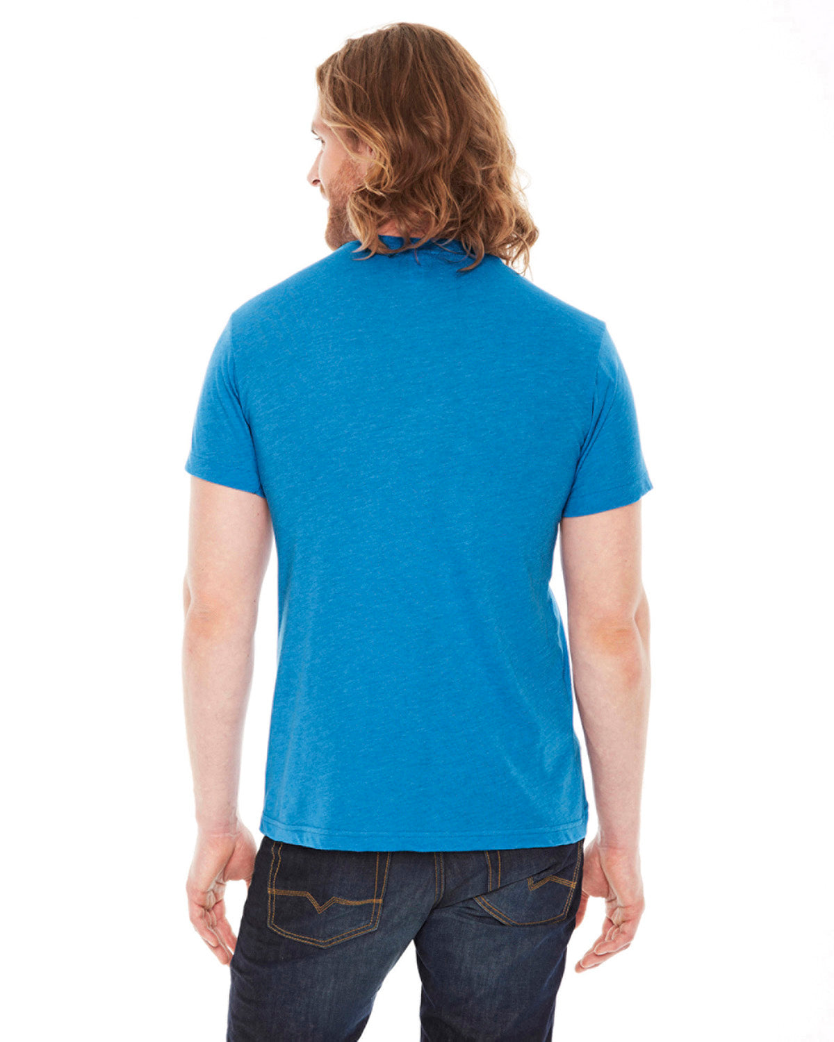 Unisex Poly-Cotton Short-Sleeve Crewneck - Neon Heather Blue