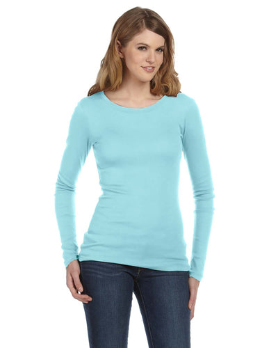 Women's Long Sleeve Sheer Mini Rib Tee - Light Aqua