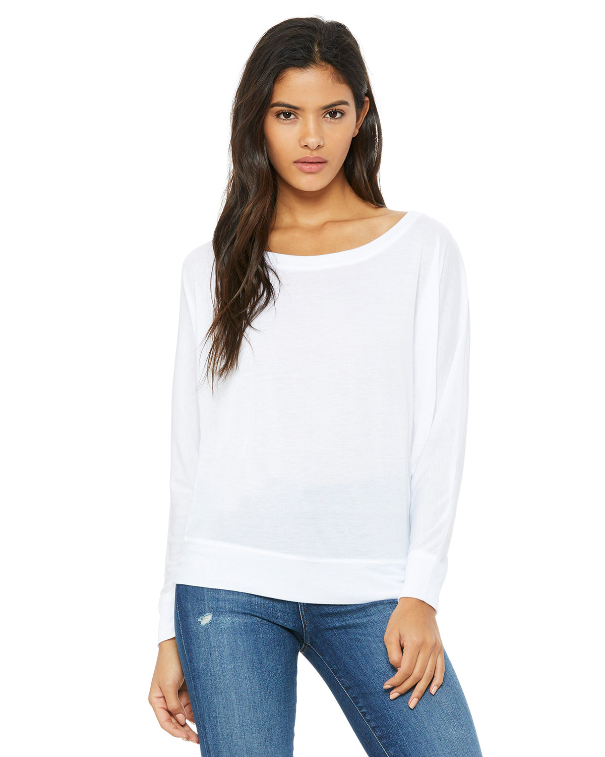 Women's Flowy Long-Sleeve Off Shoulder T-Shirt - White