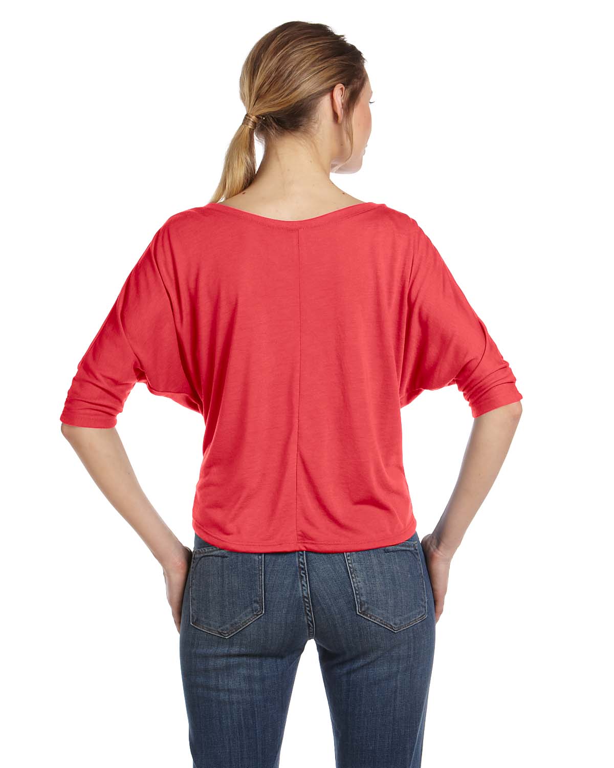 Women's Flowy Boxy Half-Sleeve V-Neck T-Shirt - Coral