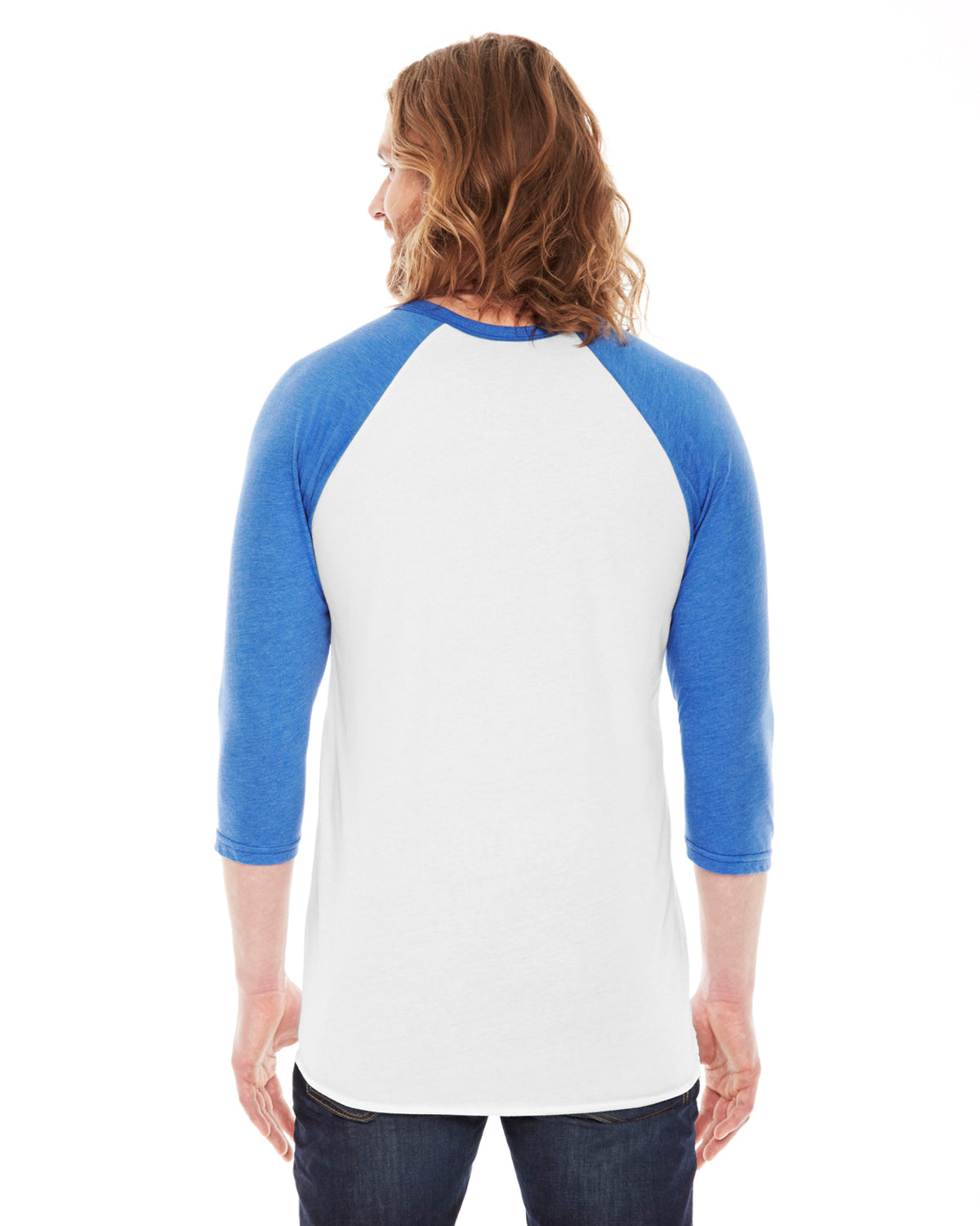 Unisex Poly-Cotton 3/4-Sleeve Raglan T-Shirt - White / Heather Lake Blue