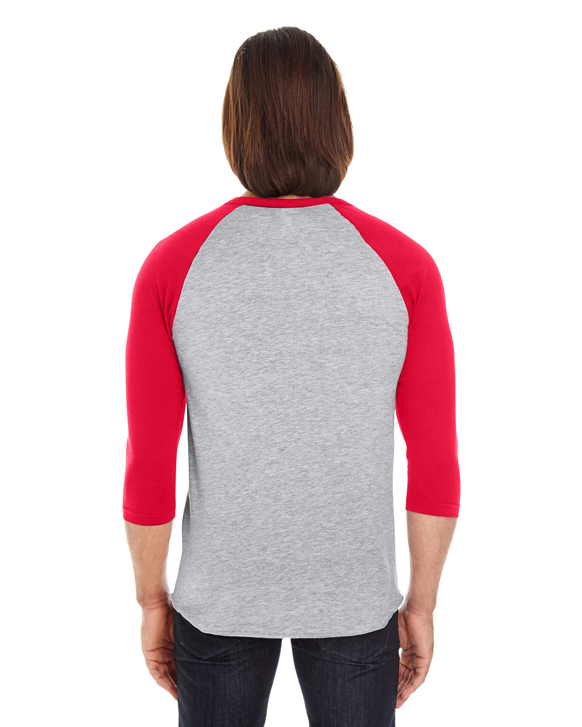 Unisex Poly-Cotton 3/4-Sleeve Raglan T-Shirt - Heather Gray / Red