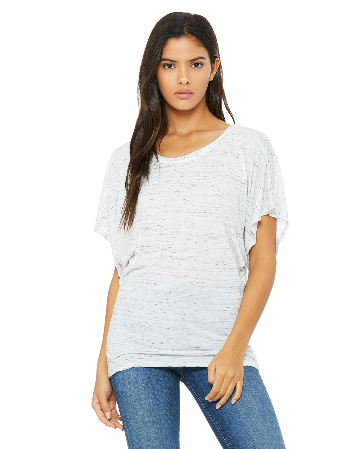 Women's Flowy Draped Sleeve Dolman T-Shirt - White Marble