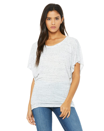 Women's Flowy Draped Sleeve Dolman T-Shirt - White Marble