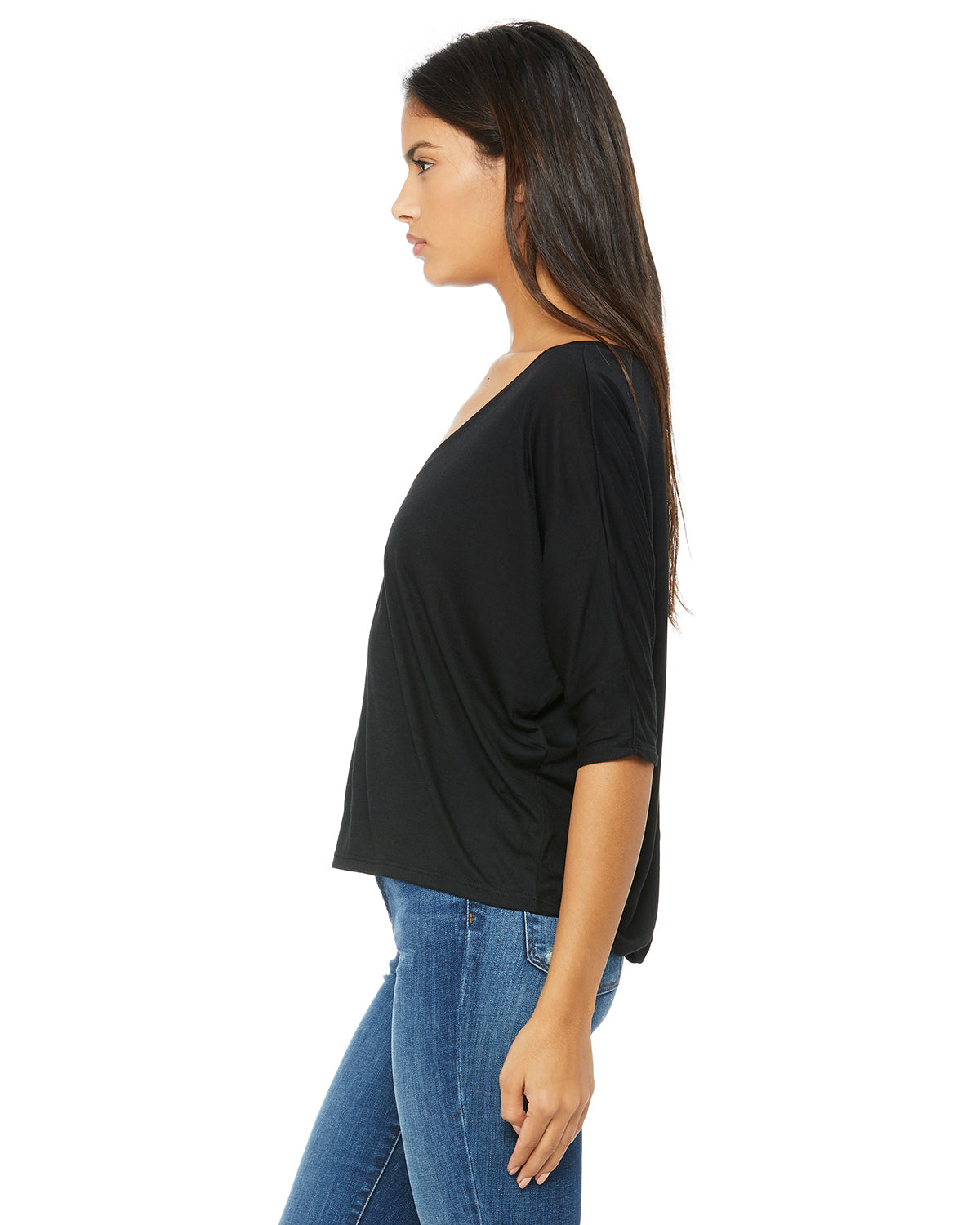Women's Flowy Boxy Half-Sleeve V-Neck T-Shirt - Black