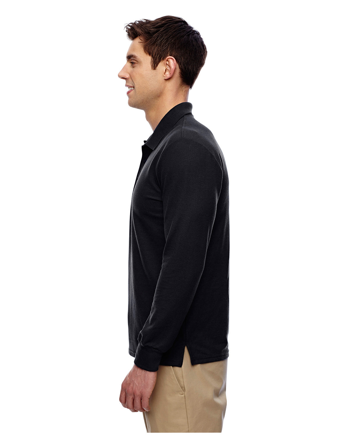 Unisex Double Piqué Long-Sleeve Polo - Black