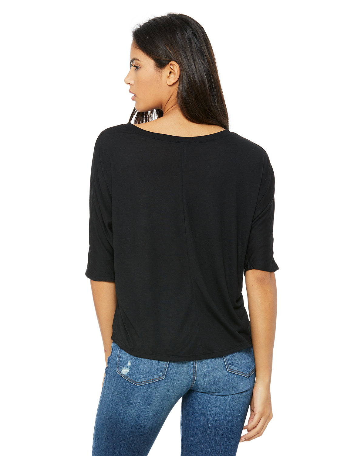 Women's Flowy Boxy Half-Sleeve V-Neck T-Shirt - Black