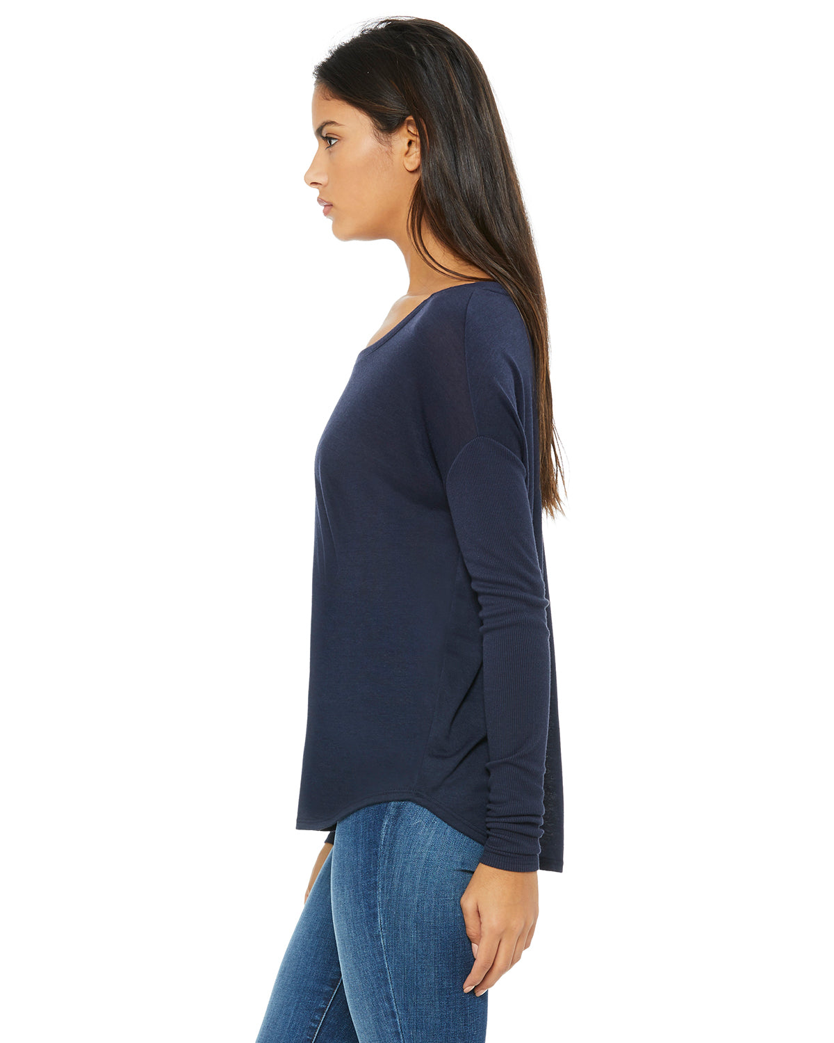 Women's Flowy Long-Sleeve T-Shirt with 2x1 Sleeves - Midnight