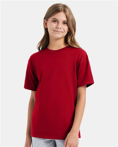 Hanes 498Y Deep Red — on model front