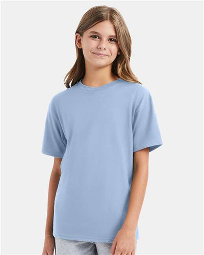 Hanes 498Y Light Blue — on model front