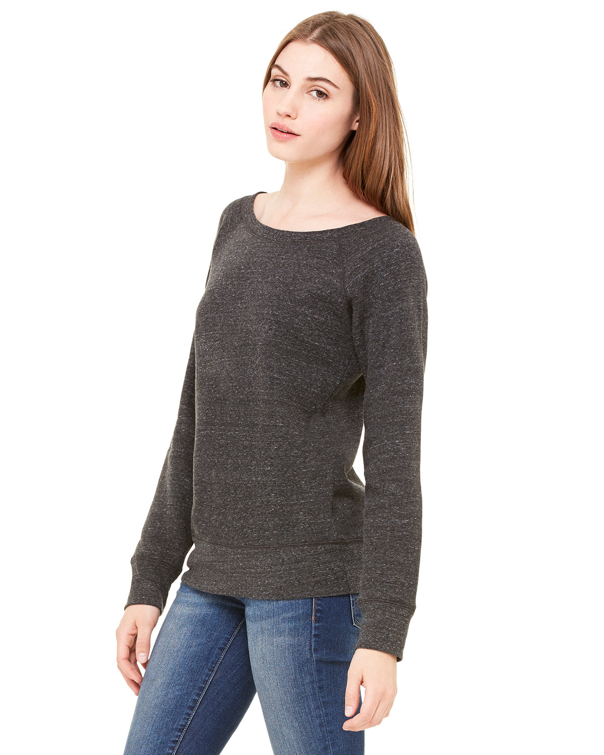 Women's Sponge Fleece Wide Neck Sweatshirt - Charcoal Black Triblend