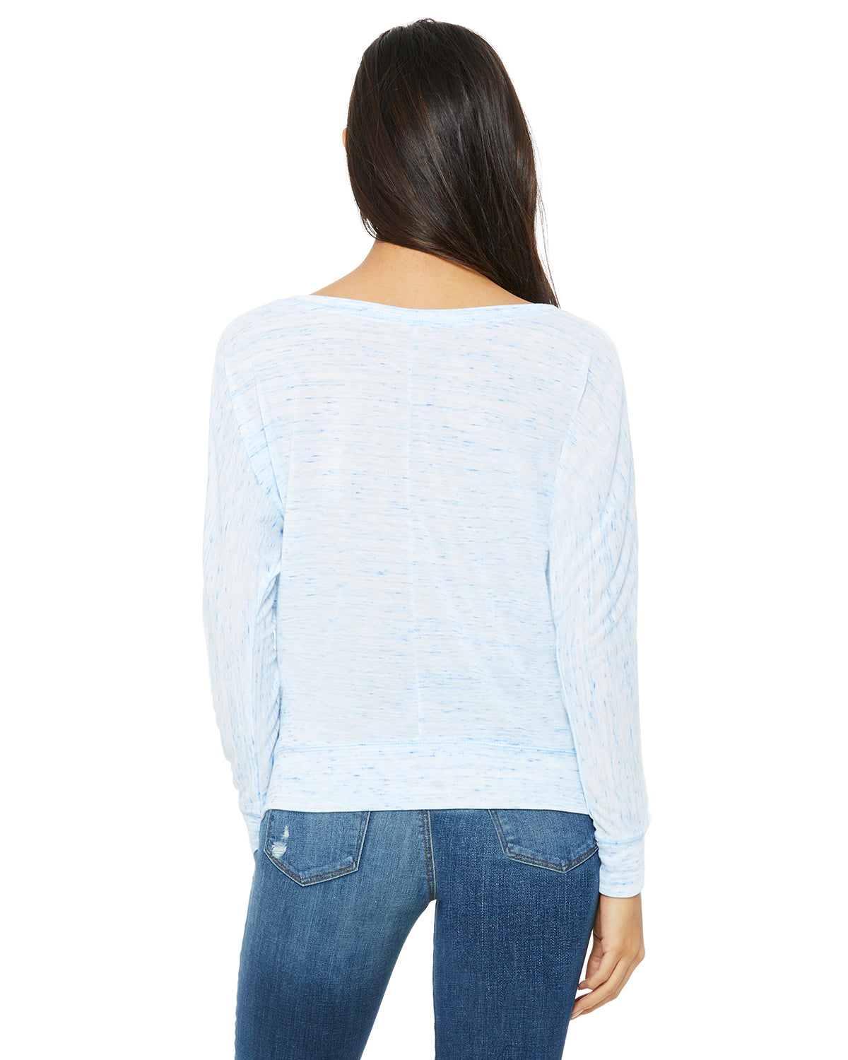 Women's Flowy Long-Sleeve Off Shoulder T-Shirt - Blue Marble