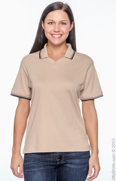 Women's Tipped Perfect Pima Interlock Polo - Stone / Navy