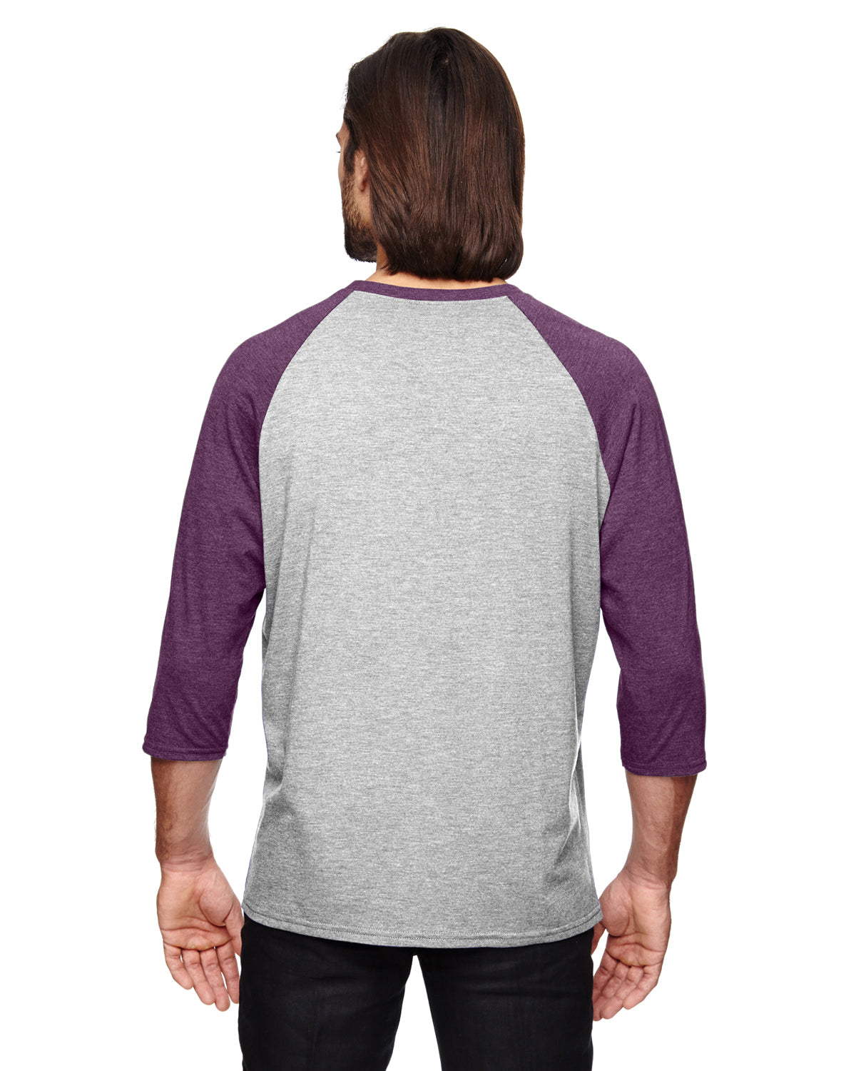 Unisex Triblend 3/4-Sleeve Raglan T-Shirt - Heather Gray / Heather Aubergine