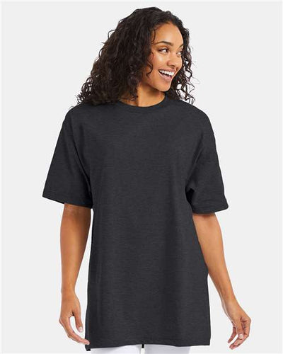 Hanes 518T Charcoal Heather — on model front