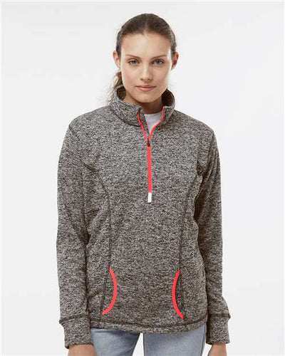 J. America 8617 Charcoal Fleck/ Fire Coral — on model front