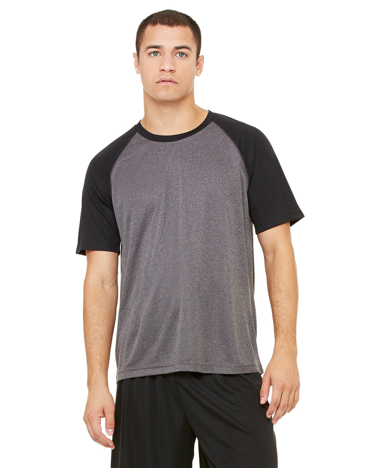 Unisex Performance Short-Sleeve Raglan T-Shirt - Dark Gray Heather / Black