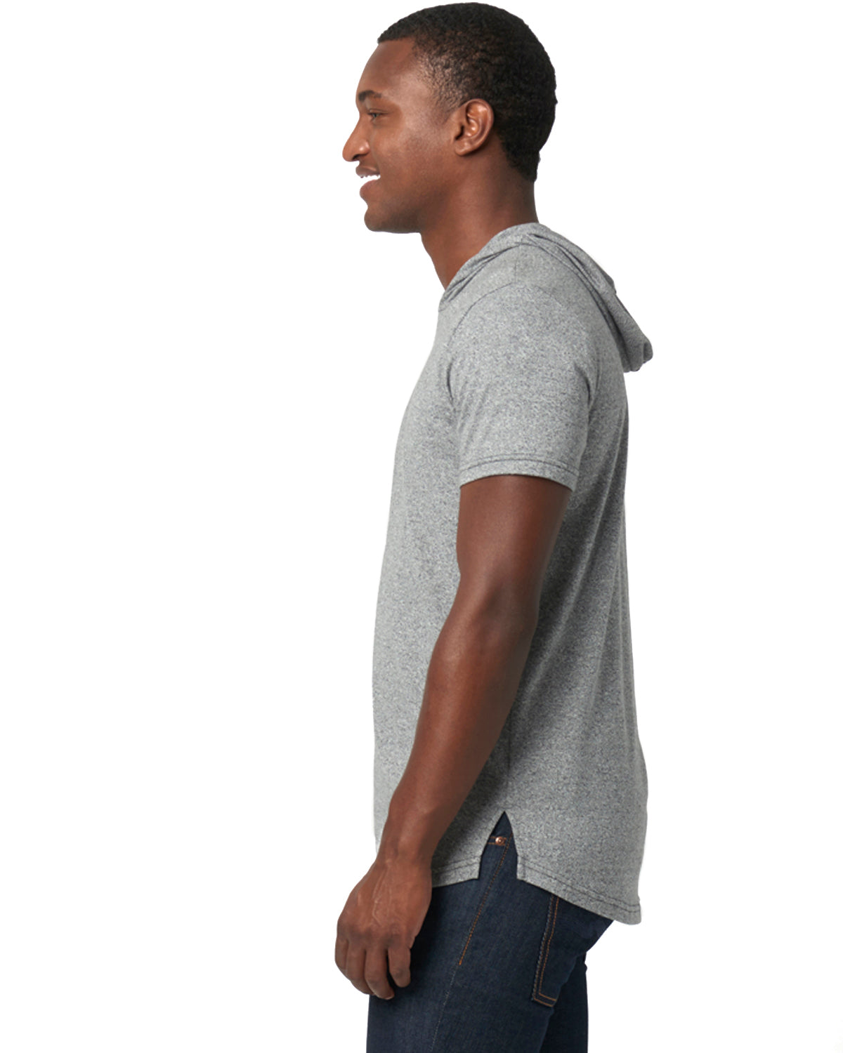 Unisex Mock Twist Short Sleeve Hoody T-Shirt - Heather Gray