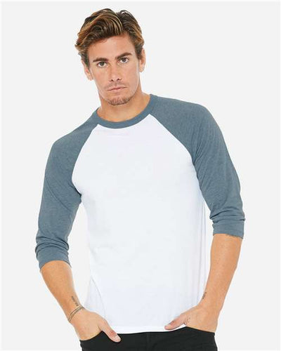 BELLA + CANVAS 3200 White/ Denim — on model front