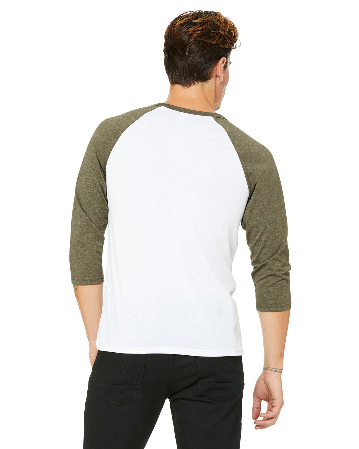 Unisex 3/4-Sleeve Baseball T-Shirt - White / Heather Olive