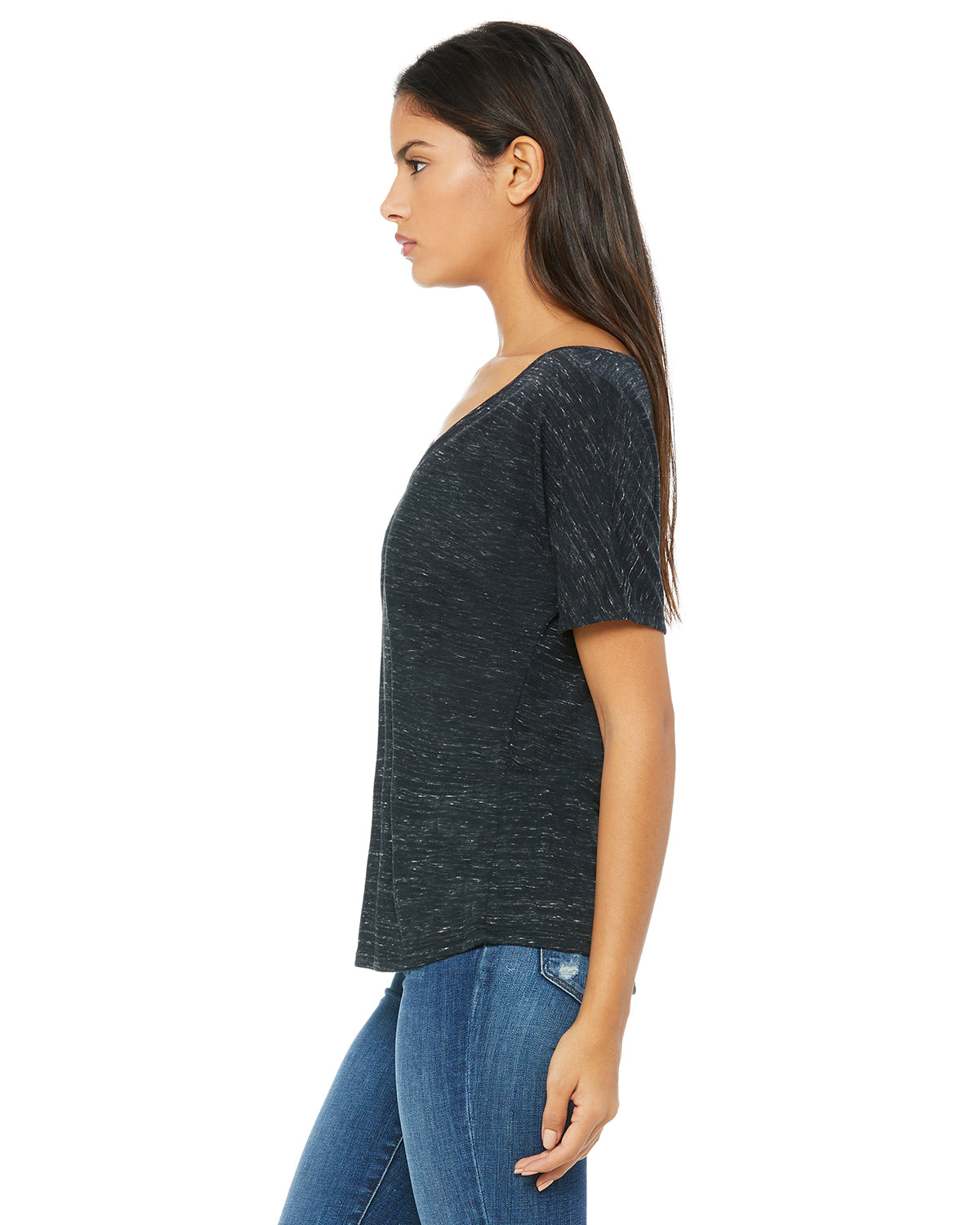 Women's Slouchy V-Neck T-Shirt - Black Marble