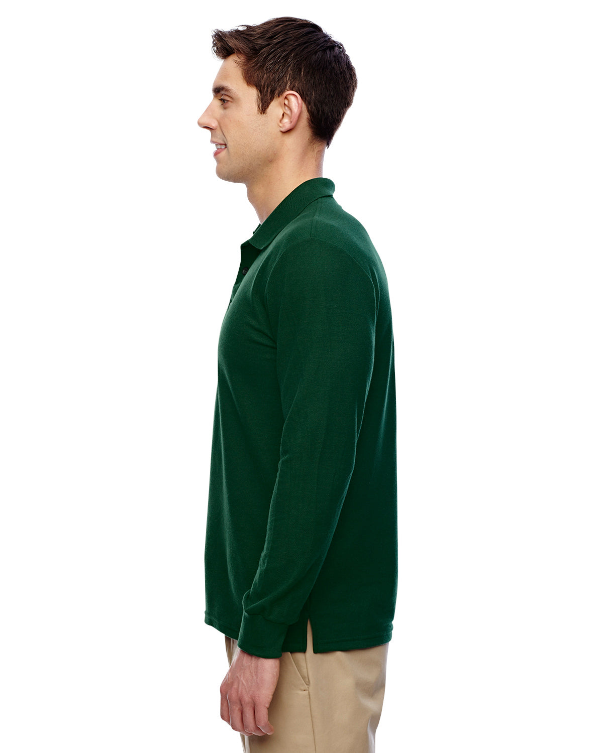 Unisex Double Piqué Long-Sleeve Polo - Forest Green