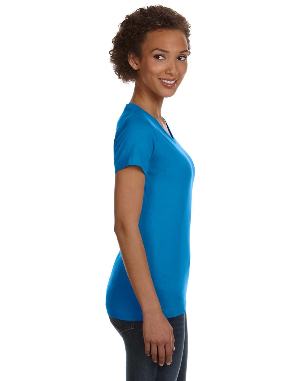 Women's V-Neck Fine Jersey T-Shirt - Cobalt