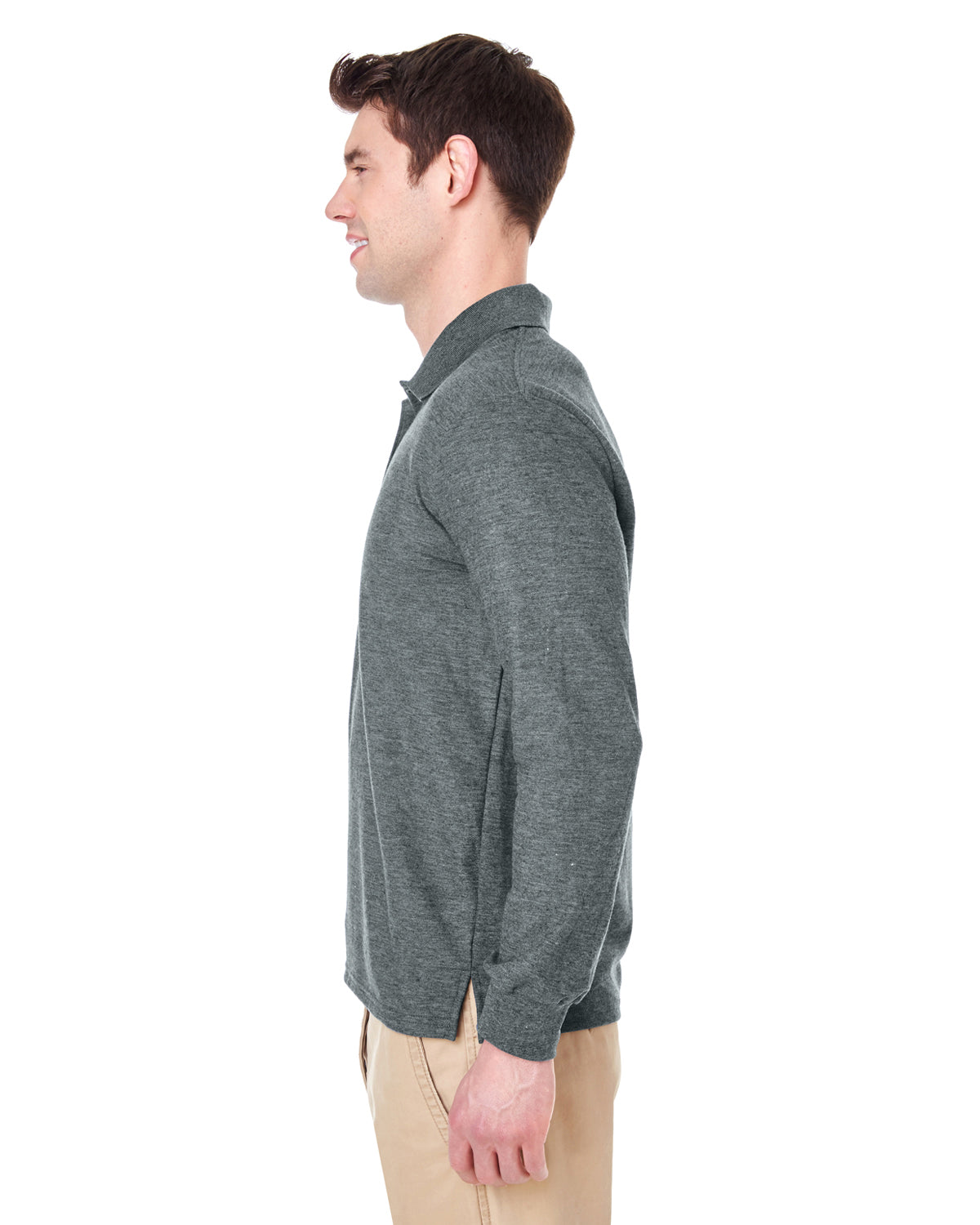 Unisex Double Piqué Long-Sleeve Polo - Dark Heather