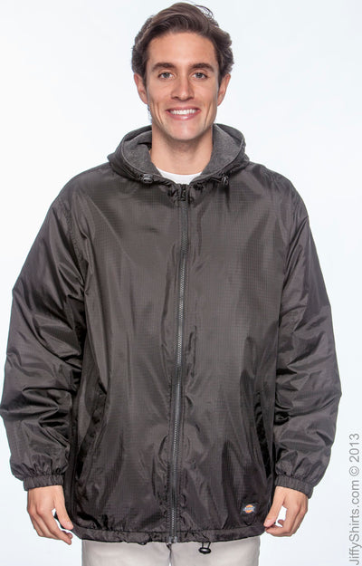 Men's Fleece-Lined Hooded Nylon Jacket - Black