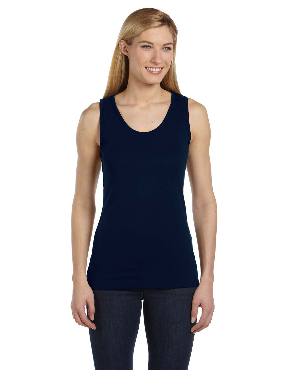 Women's Missy Widestrap Baby Rib Tank - Navy