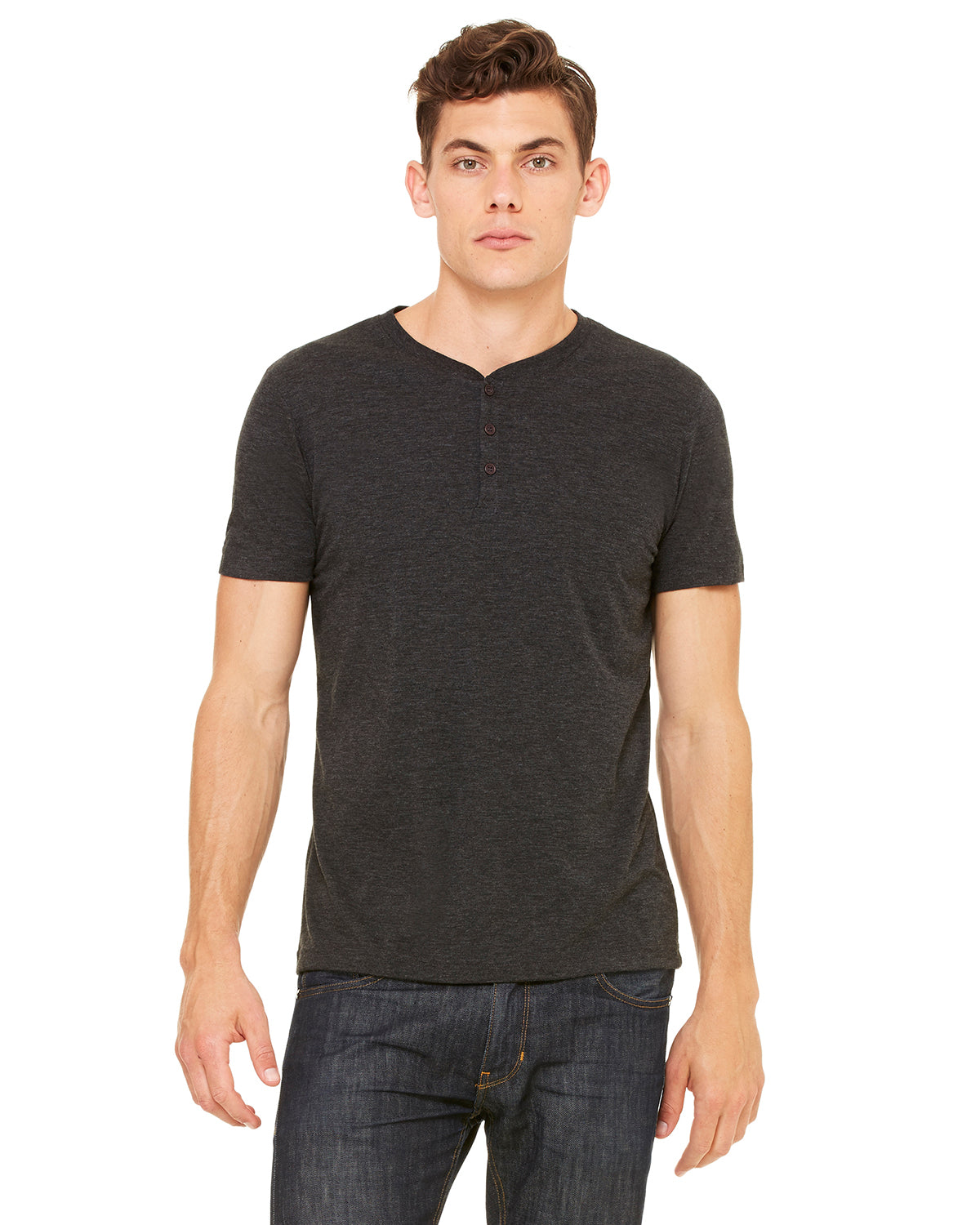 Men's Triblend Short-Sleeve Henley - Charcoal Triblend