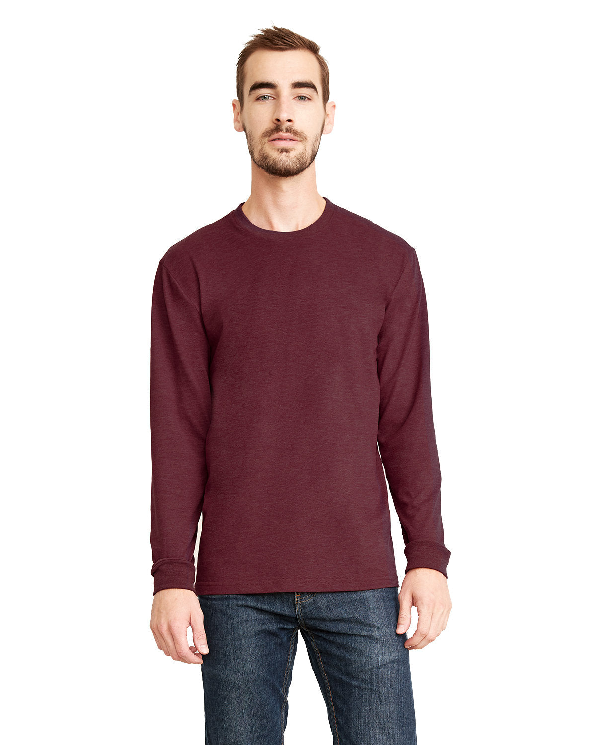 Unisex Sueded Long-Sleeve Crew - Heather Maroon