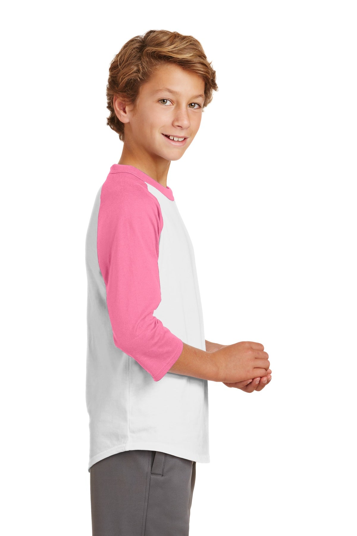 Youth Colorblock Raglan Jersey - White / Bright Pink