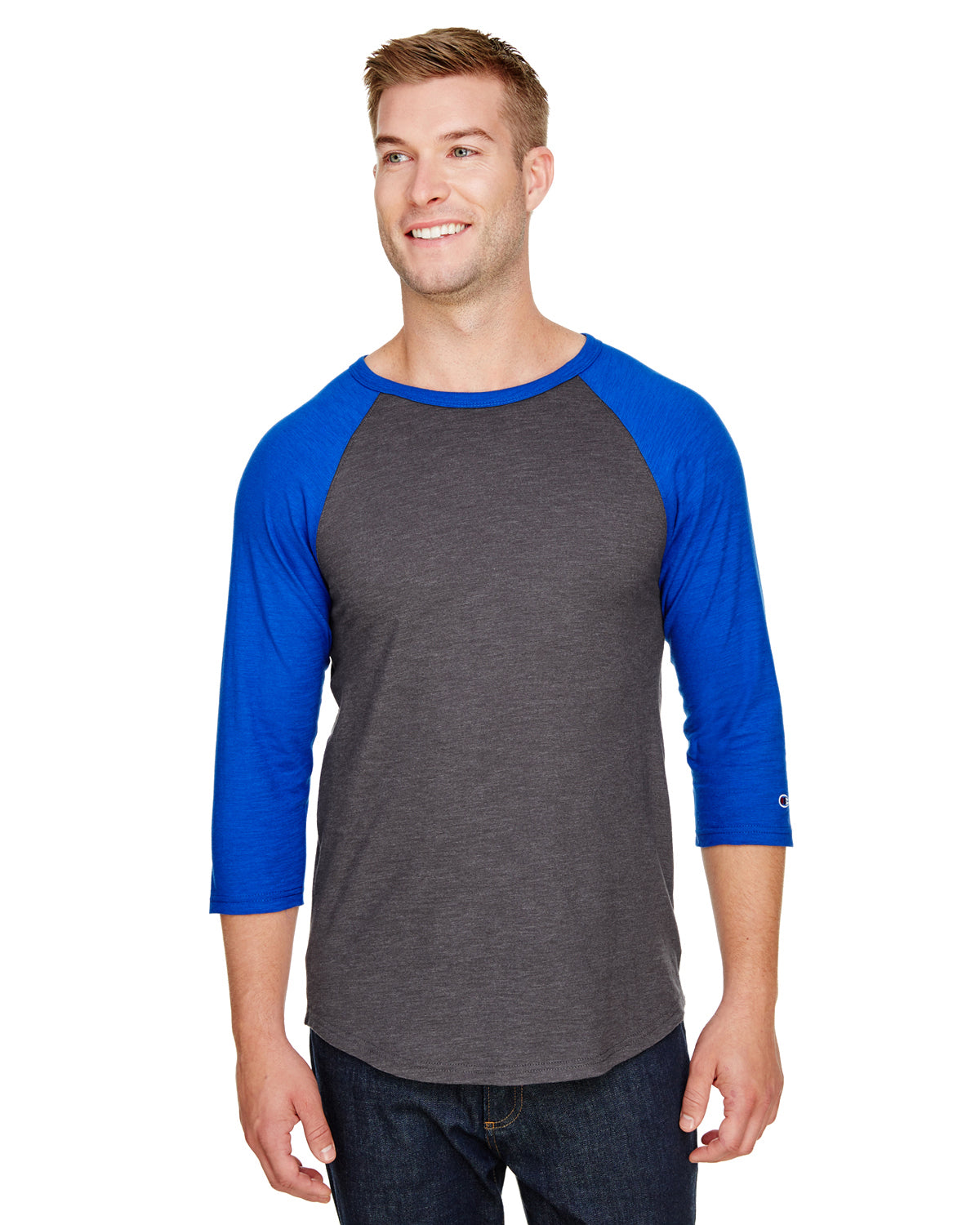 Unisex Ringspun Slub Baseball T-Shirt - Charcoal Heather / At Royal