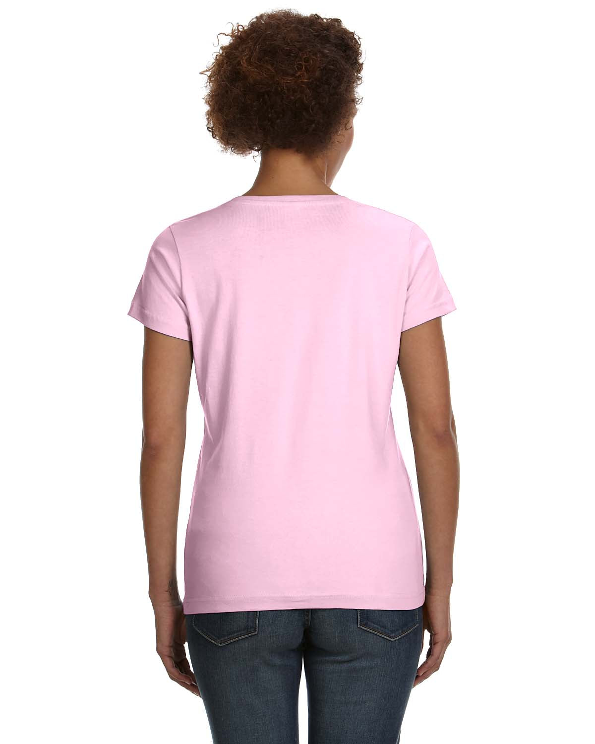 Women's V-Neck Fine Jersey T-Shirt - Pink