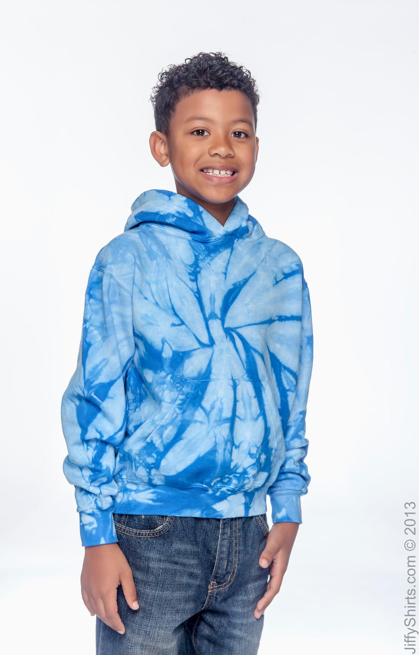 Youth Tie-Dyed Pullover Hoodie - Spider Baby Blue
