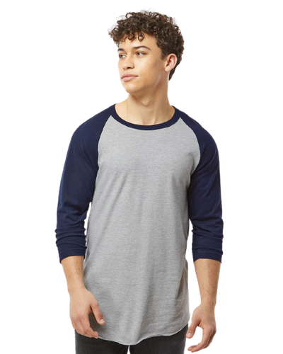 Unisex Fine Jersey Raglan Tee - Heather Gray / Navy