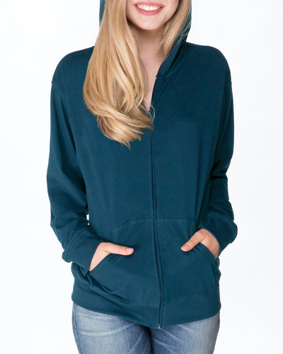 Unisex Sueded Full-Zip Hoodie - Cool Blue