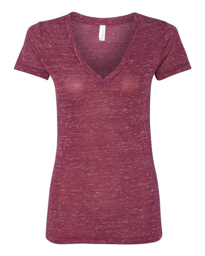Ladies' Jersey Short-Sleeve Deep V-Neck T-Shirt - Maroon Marble
