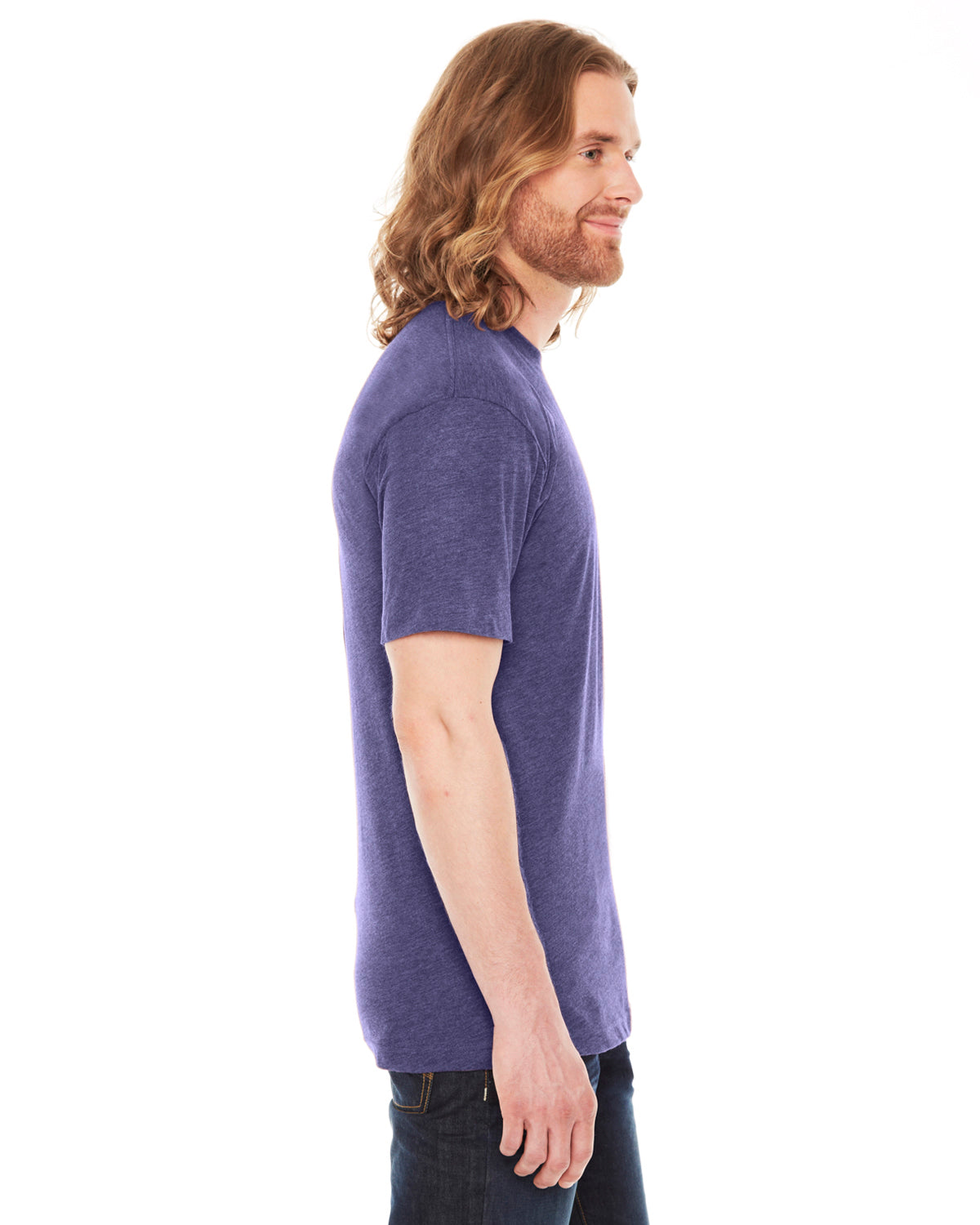 Unisex Poly-Cotton Short-Sleeve Crewneck - Heather Imperial Purple