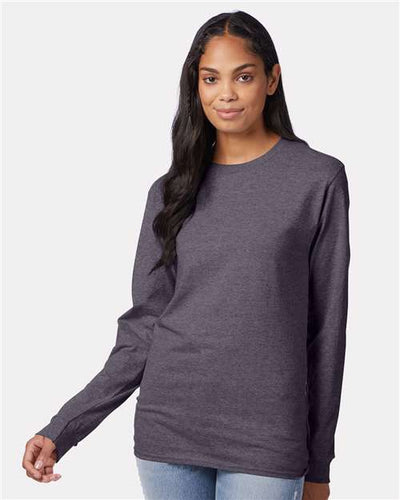 Hanes 5586 Charcoal Heather — on model front