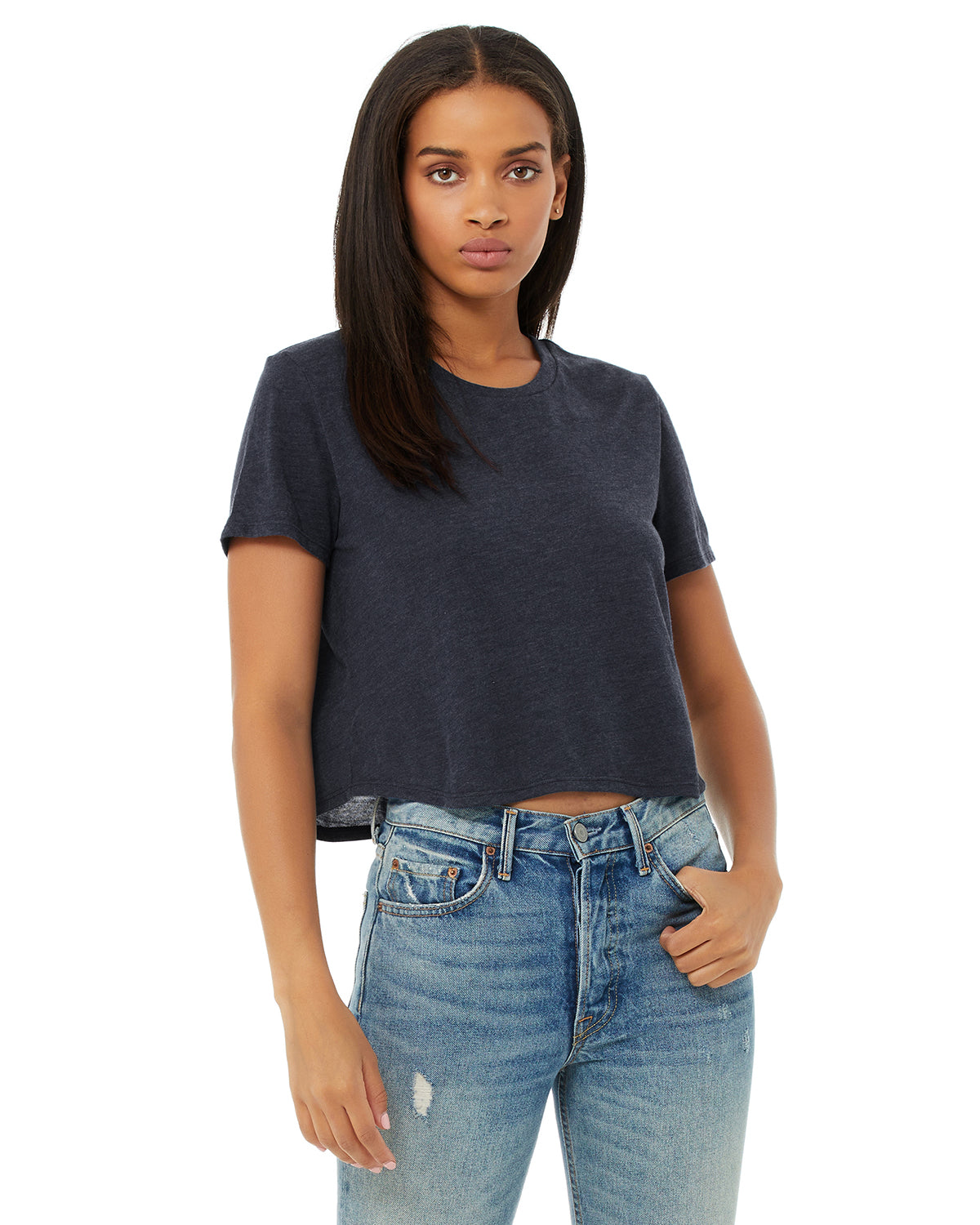 Women's Flowy Cropped T-Shirt - Heather Navy